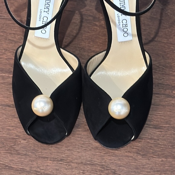 NWT Jimmy Choo Women's Black Suede Sacora 85 Embellished Heel Sandals Size 38.5 - Picture 13 of 14